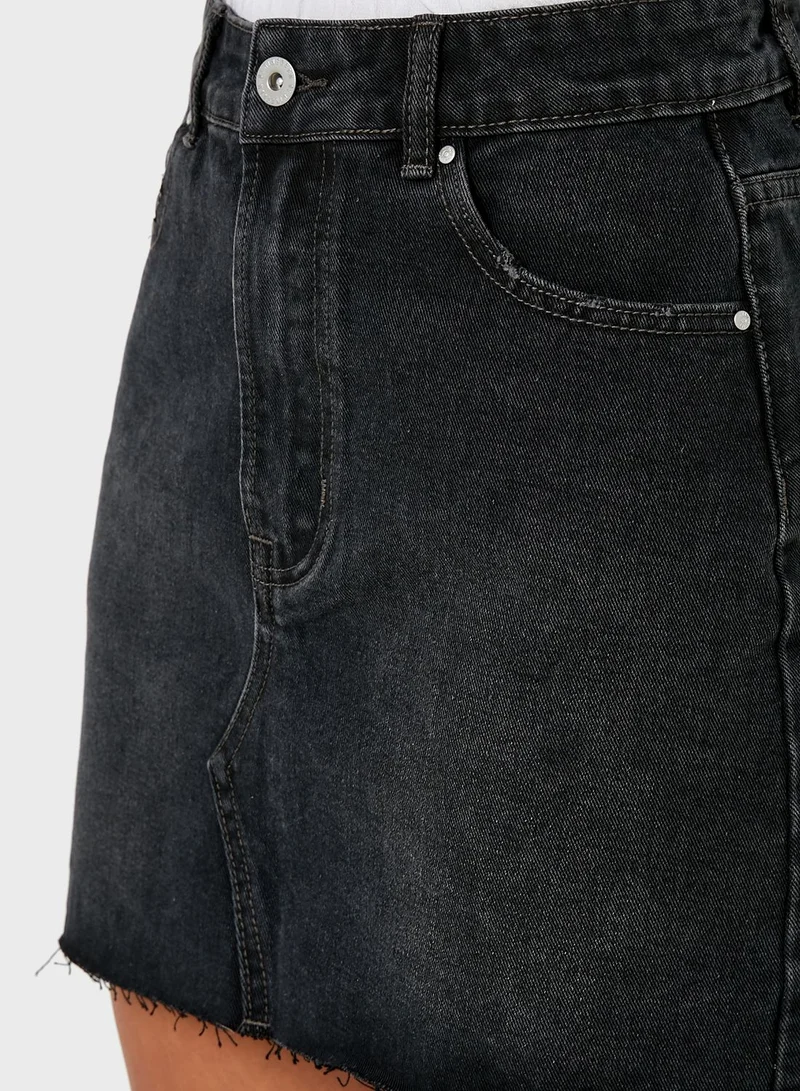 Cotton On Raw Hem Denim Skirt