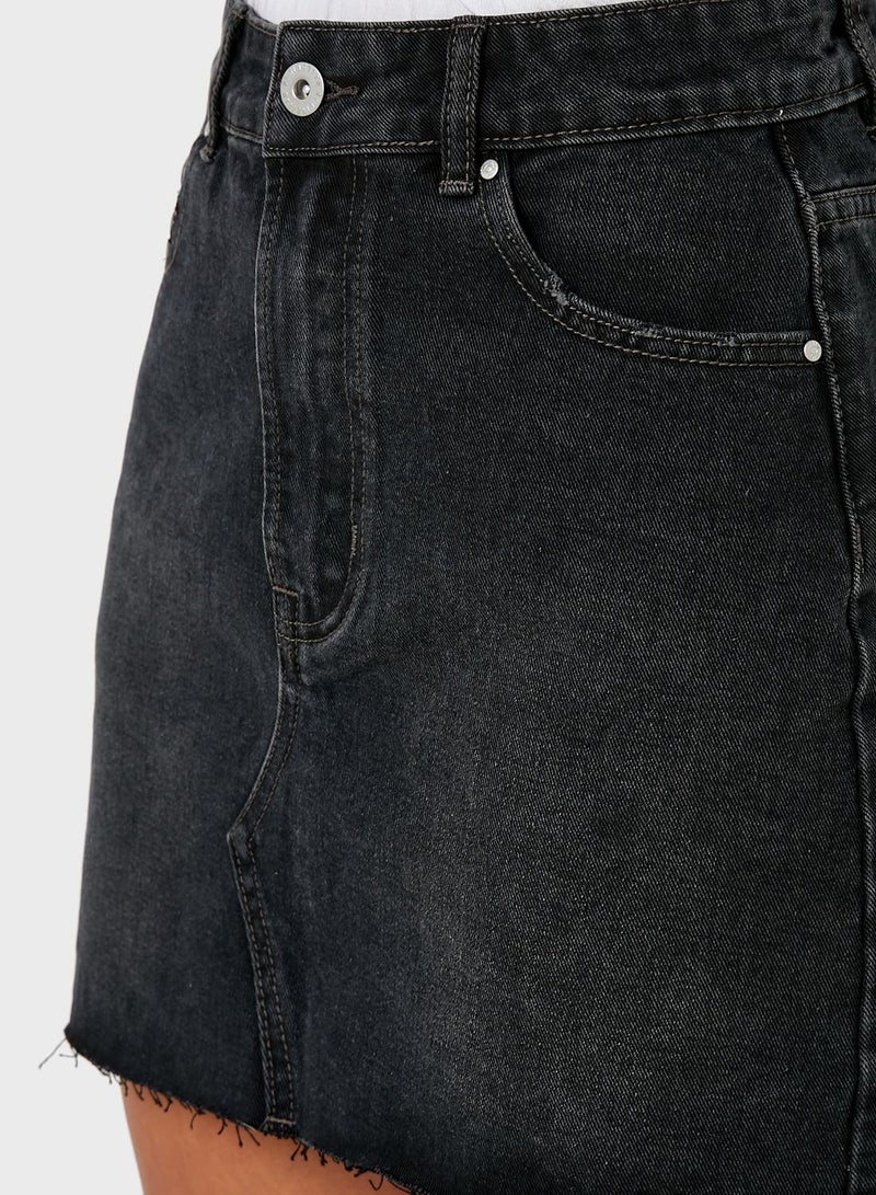 Cotton On Raw Hem Denim Skirt - Image 3