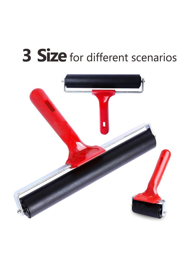 UCEC 3 Pcs Rubber Rollers Durable Hard Rubber Brayer Rollers For Crafting Glue Roller Paint Brush For Printmaking Stamping Gluing Anti Skid Tape Construction (2.4” 5.9” 7.9”)  - Image 2