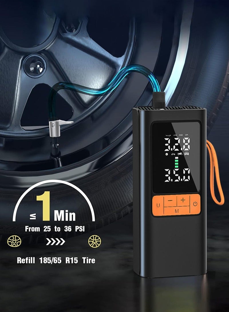 تشانجلي ضاغط هواء محمول لنفخ إطارات السيارات، مضخة هواء كهربائية رقمية مزودة ببطارية 6000 مللي أمبير/بنك طاقة/مصباح إيقاف تلقائي/ضوء LED/شاشة LCD/4 فوهة/حبل، نافخ إطارات لاسلكي للسيارات والدراجات النارية والدراجات النارية والدراجات الهوائية والكرةرقمي - Image 2