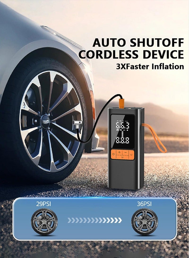 تشانجلي ضاغط هواء محمول لنفخ إطارات السيارات، مضخة هواء كهربائية رقمية مزودة ببطارية 6000 مللي أمبير/بنك طاقة/مصباح إيقاف تلقائي/ضوء LED/شاشة LCD/4 فوهة/حبل، نافخ إطارات لاسلكي للسيارات والدراجات النارية والدراجات النارية والدراجات الهوائية والكرةرقمي - Image 5