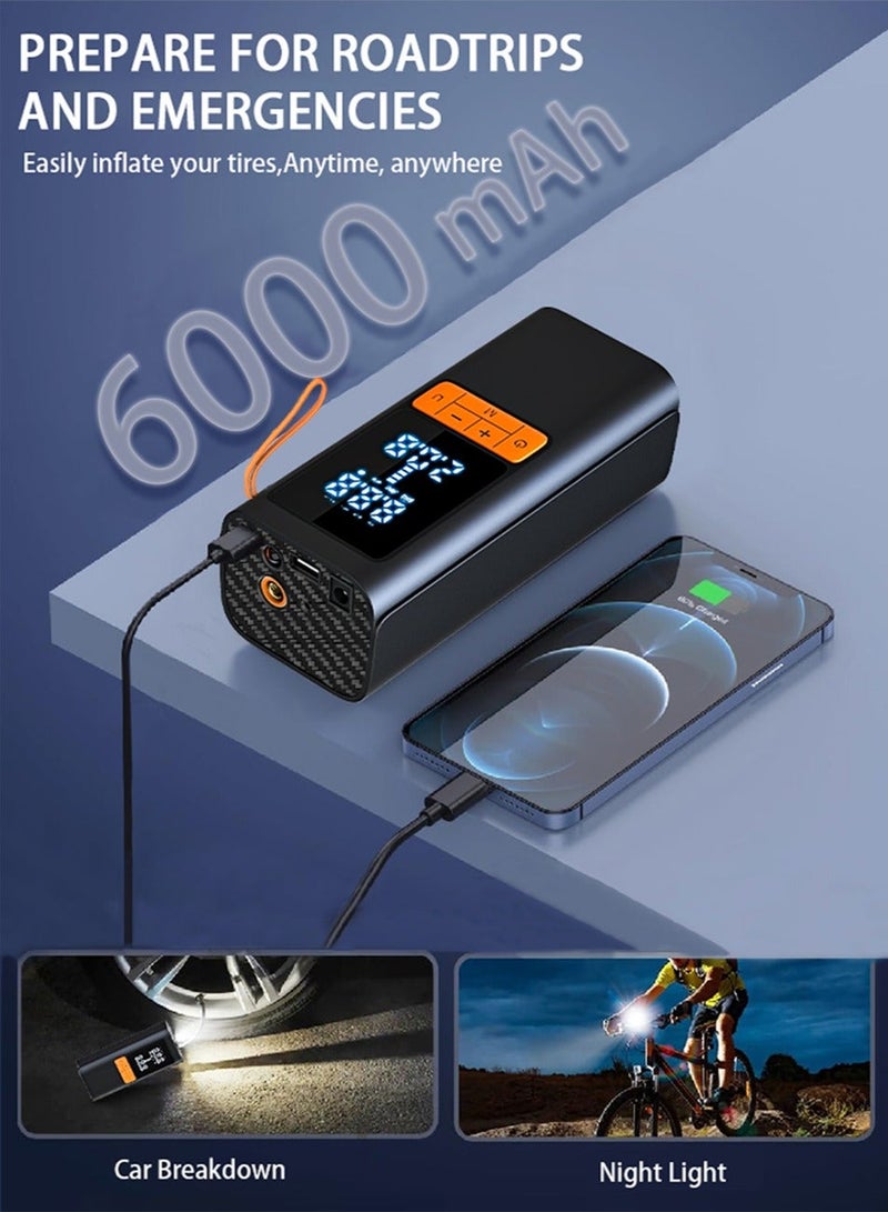 تشانجلي ضاغط هواء محمول لنفخ إطارات السيارات، مضخة هواء كهربائية رقمية مزودة ببطارية 6000 مللي أمبير/بنك طاقة/مصباح إيقاف تلقائي/ضوء LED/شاشة LCD/4 فوهة/حبل، نافخ إطارات لاسلكي للسيارات والدراجات النارية والدراجات النارية والدراجات الهوائية والكرةرقمي - Image 3