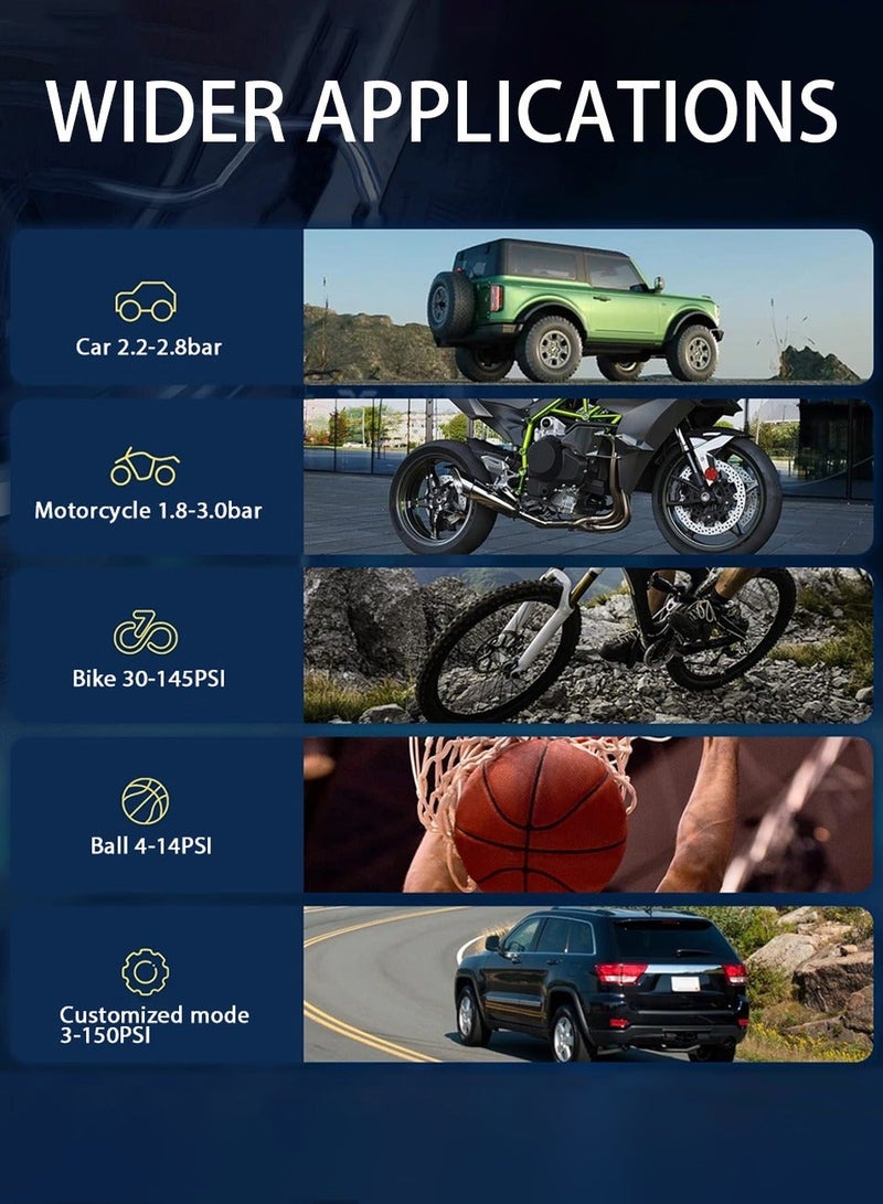 تشانجلي ضاغط هواء محمول لنفخ إطارات السيارات، مضخة هواء كهربائية رقمية مزودة ببطارية 6000 مللي أمبير/بنك طاقة/مصباح إيقاف تلقائي/ضوء LED/شاشة LCD/4 فوهة/حبل، نافخ إطارات لاسلكي للسيارات والدراجات النارية والدراجات النارية والدراجات الهوائية والكرةرقمي - Image 4