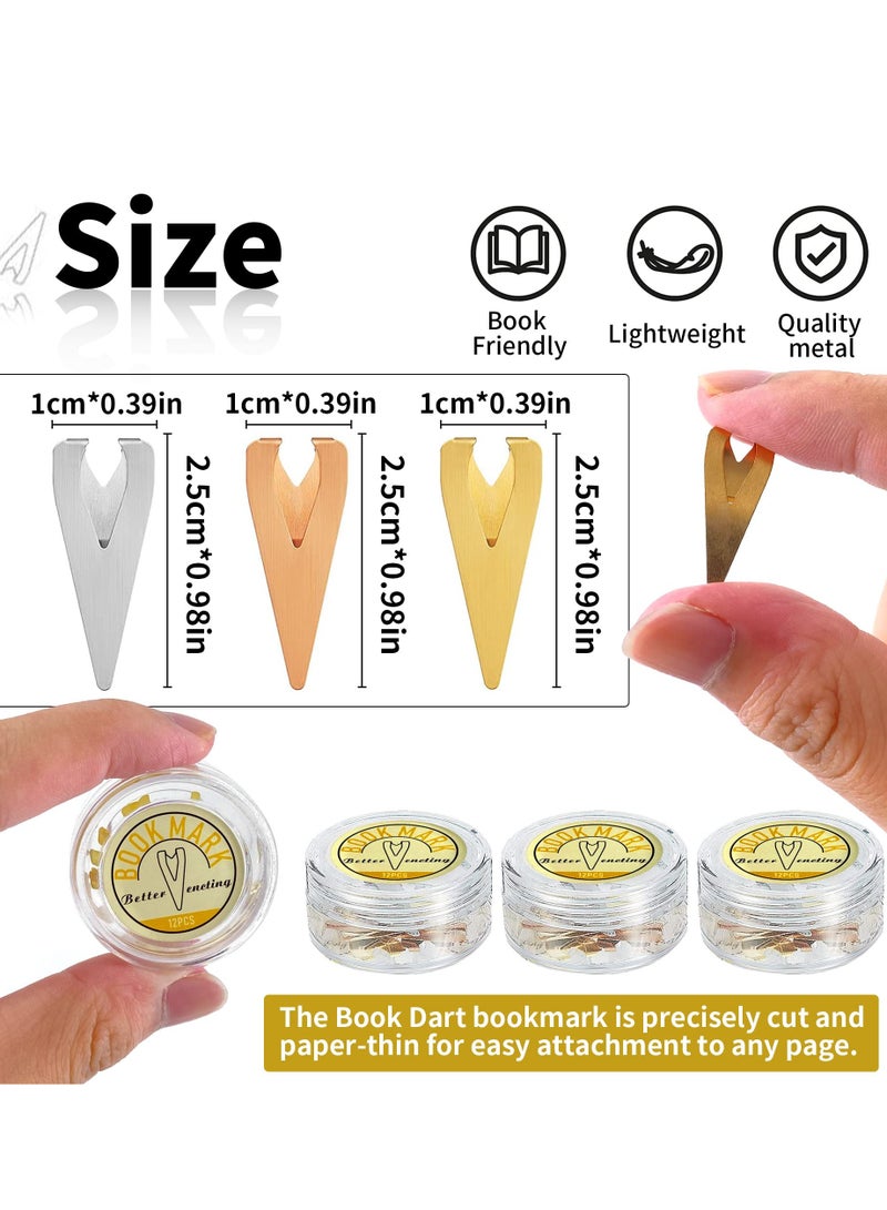 Excefore Book Markers, 3 Boxes Metal Bookmarkers, Book Darts Tin Stainless Page Markers for Students Best Gift for All Types of Readers, 12 Per Box Mixed Color - Image 3