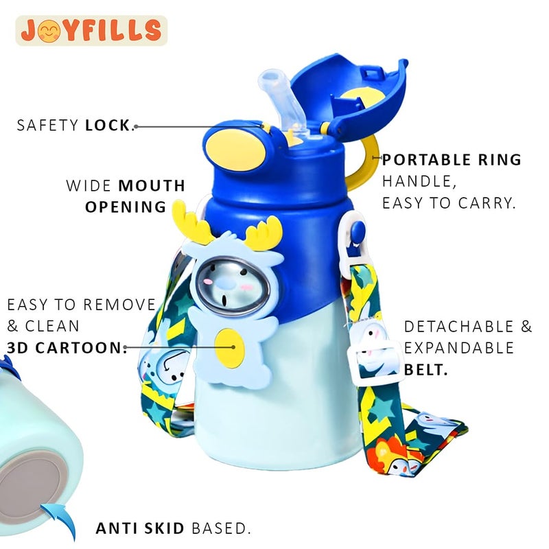 JOYFILLS 2-in-1 Sipper Cum Thermos Flask with Straw & Cup | Kids Water Bottle Premium Stainless Steel 316 | Insulated, Leak-Proof, BPA-Free | School, Play, Travel, Boys, Girls (Blue Deer - 500 ml) - Image 5