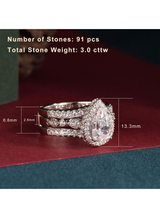 Newshe Jewellery خاتم زفاف عروس نيوشي معزز مجموعة خاتم الخطوبة للنساء 925 فضة استرلينية 3 قيراط كمثرى أبيض ذهب وردي 5A زركون حجم 413 (أبيض 5) - Image 5