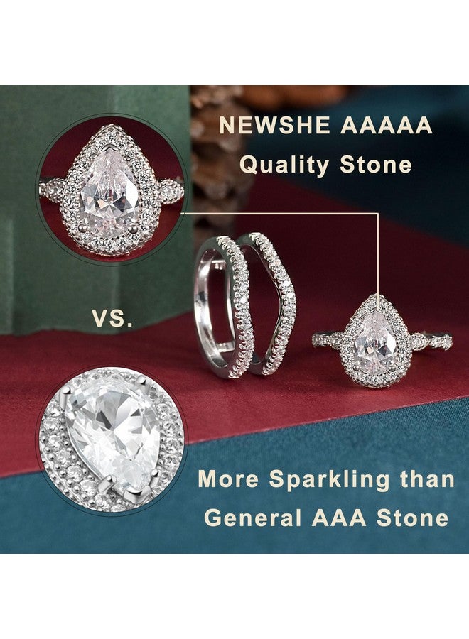 Newshe Jewellery خاتم زفاف عروس نيوشي معزز مجموعة خاتم الخطوبة للنساء 925 فضة استرلينية 3 قيراط كمثرى أبيض ذهب وردي 5A زركون حجم 413 (أبيض 5) - Image 3