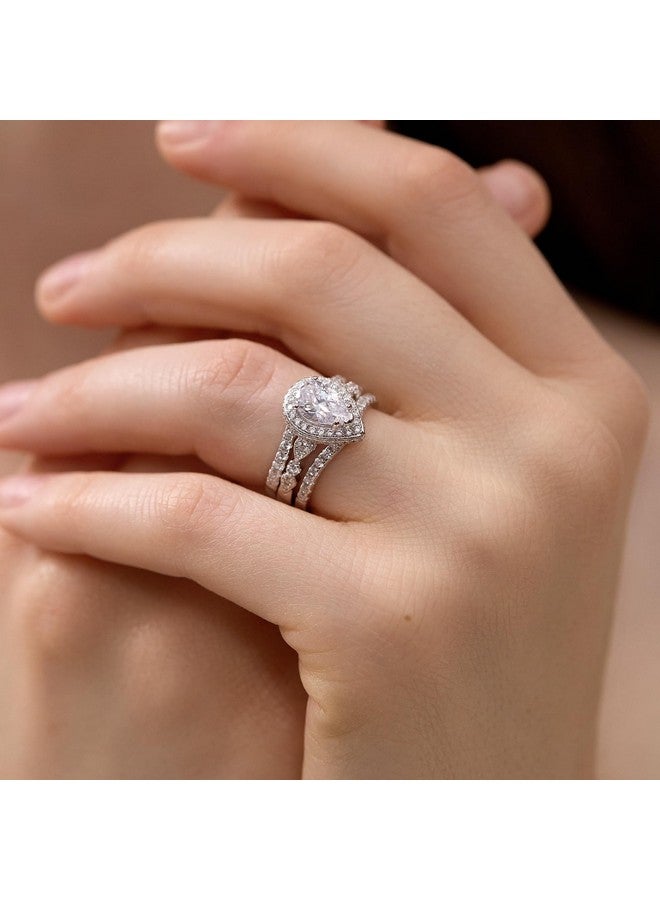 Newshe Jewellery خاتم زفاف عروس نيوشي معزز مجموعة خاتم الخطوبة للنساء 925 فضة استرلينية 3 قيراط كمثرى أبيض ذهب وردي 5A زركون حجم 413 (أبيض 5) - Image 4