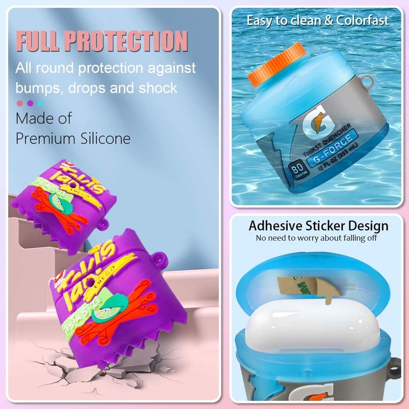 FGERWZ 3Pack Cute Airpods 4 Case - 3D Cartoon Funny Food Design Silicone Cover Compatible for Airpods 4th Generation - Cute Case Accessories with Keychain/Cleaner Pen (Blue+Purple+Pink) - Image 3