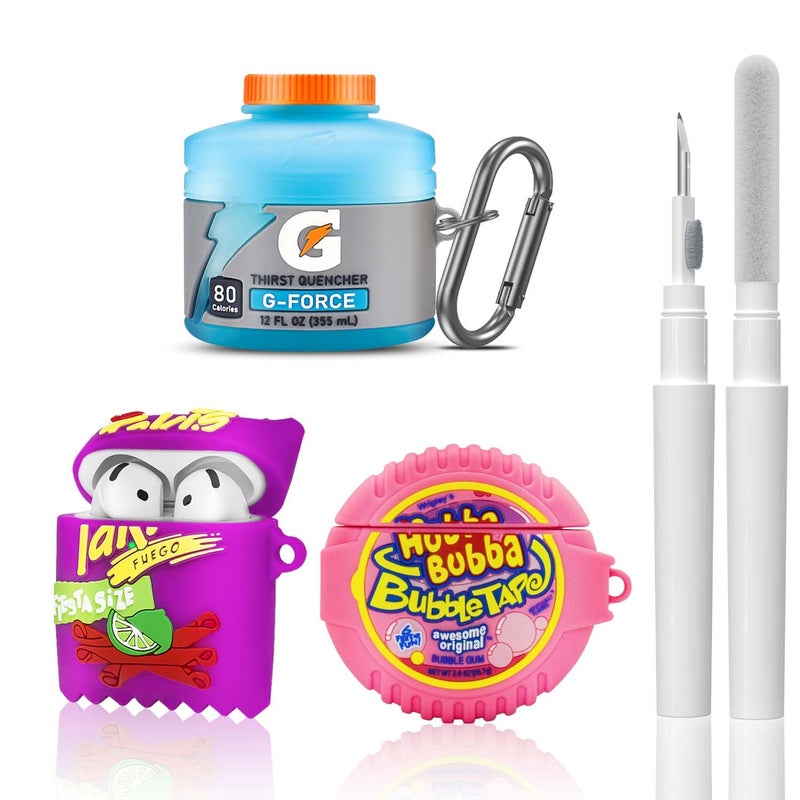FGERWZ 3Pack Cute Airpods 4 Case - 3D Cartoon Funny Food Design Silicone Cover Compatible for Airpods 4th Generation - Cute Case Accessories with Keychain/Cleaner Pen (Blue+Purple+Pink) - Image 1