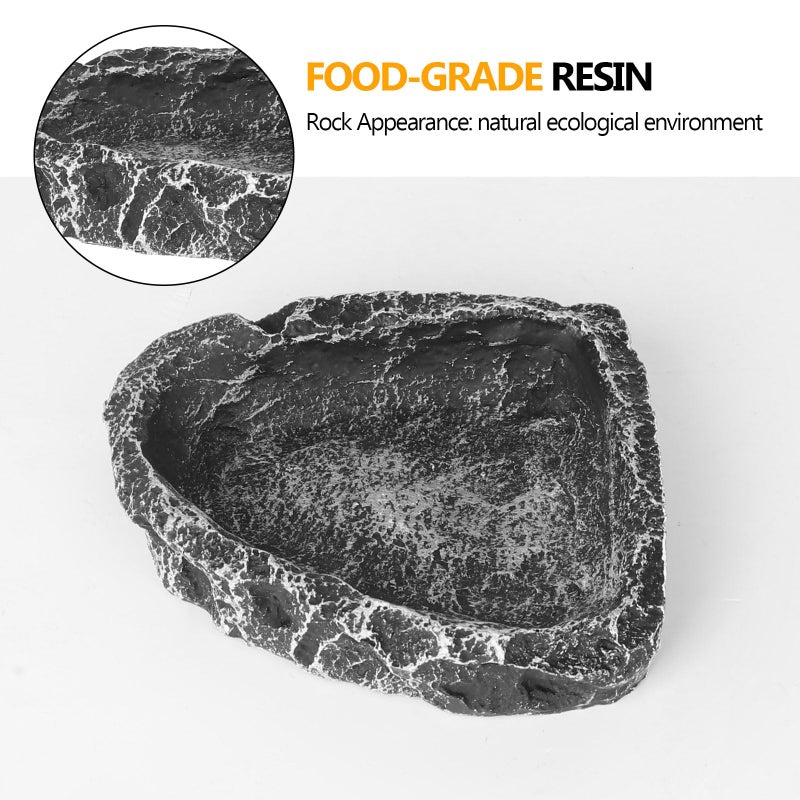 Hygger zoo Reptile Water Dish Food Bowl for Bearded Dragon Tank Accessories, Reptile Rock Feeder for Tank 2 Pack Corner Resin Terrarium Bowl for Leopard Gecko Hermit Crab Tortoise Snake, Black - Image 2