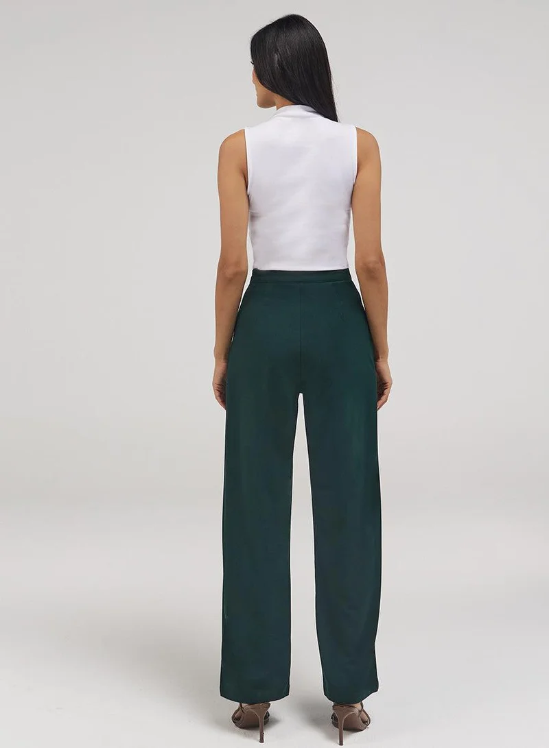 Zigzag Flared Leg Formal Pant - Dark Green