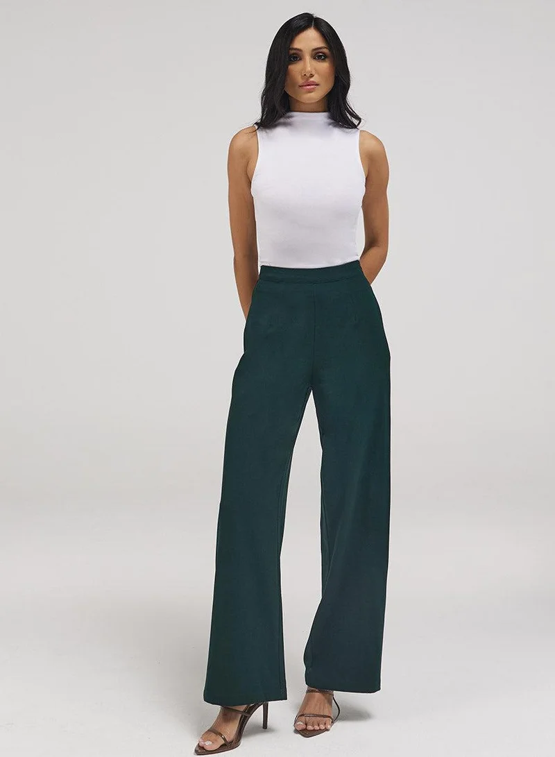 Zigzag Flared Leg Formal Pant - Dark Green