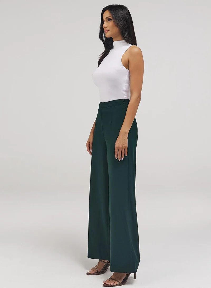 Zigzag Flared Leg Formal Pant - Dark Green