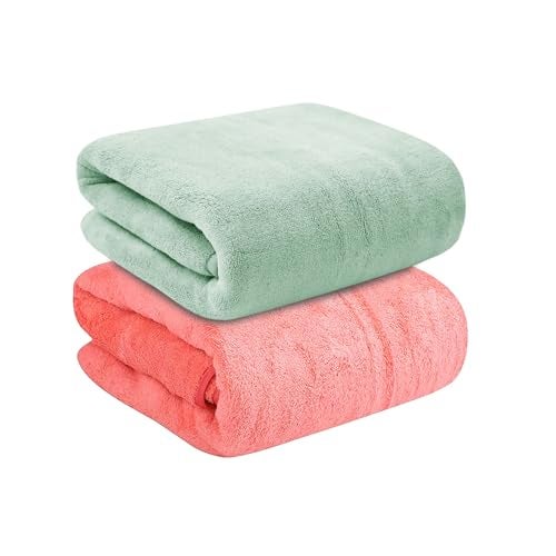 MAXOSHINE Microfiber Towels for Bath Large Size-Super Soft Coral Fleece Bathing Towel Hook Quick Dry Super Absorbent-Bath Towel for Men and Women-70x140 cm, 350 GSM, Pack of 2 - Image 1