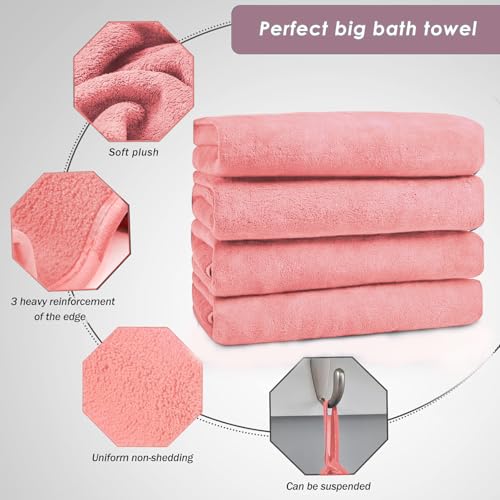 MAXOSHINE Microfiber Towels for Bath Large Size-Super Soft Coral Fleece Bathing Towel Hook Quick Dry Super Absorbent-Bath Towel for Men and Women-70x140 cm, 350 GSM, Pack of 2 - Image 3