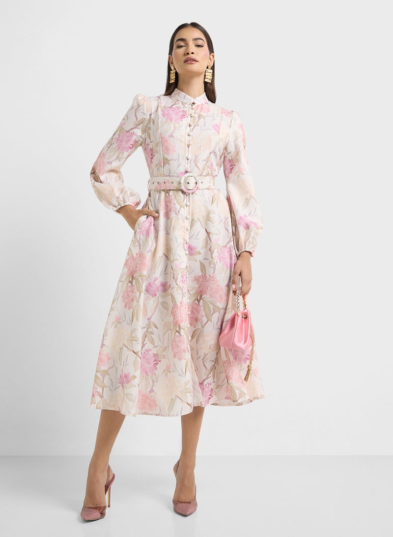 ELLA Floral Belted Dress - Image 4