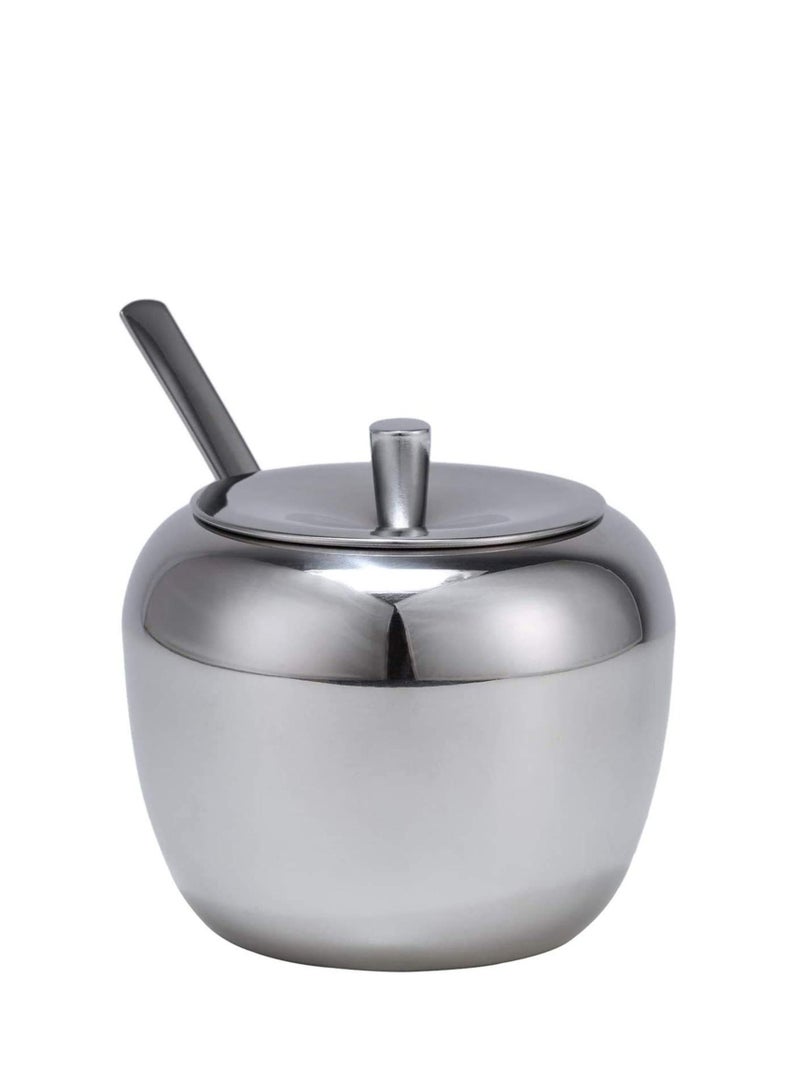 Sugar Bowl with Lids and Spoon, Large Stainless Steel Sugar Pot Seasoning Jar in Apple Shape for Home Kitchen, 11oz/325ml  - Image 1
