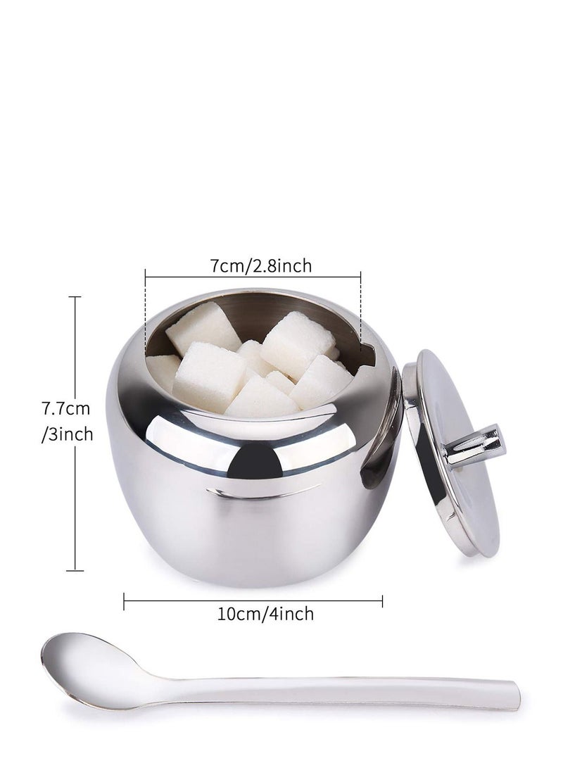 Sugar Bowl with Lids and Spoon, Large Stainless Steel Sugar Pot Seasoning Jar in Apple Shape for Home Kitchen, 11oz/325ml  - Image 2