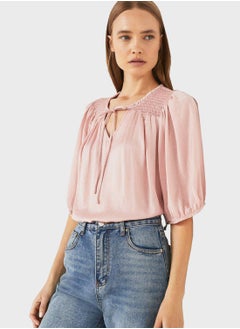 WAREHOUSE Tie Neck Balloon Sleeve Top  - Image 1
