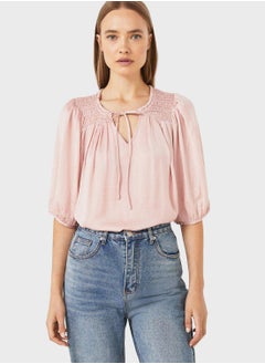 WAREHOUSE Tie Neck Balloon Sleeve Top  - Image 4