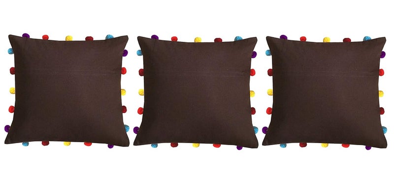Lushomes Cushion Cover 16x16 Boho Cushion Covers Sofa Pillow Cover Cushion Covers with Tassels Cushion Cover with pom pom 16x16 Inches Set of 3Brown - Image 1