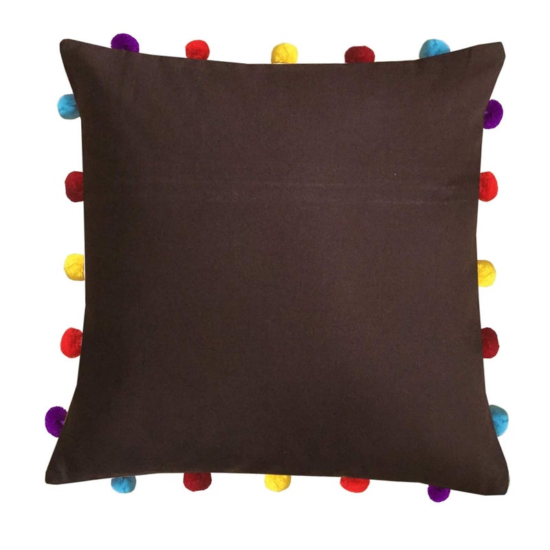 Lushomes Cushion Cover 16x16 Boho Cushion Covers Sofa Pillow Cover Cushion Covers with Tassels Cushion Cover with pom pom 16x16 Inches Set of 3Brown - Image 2