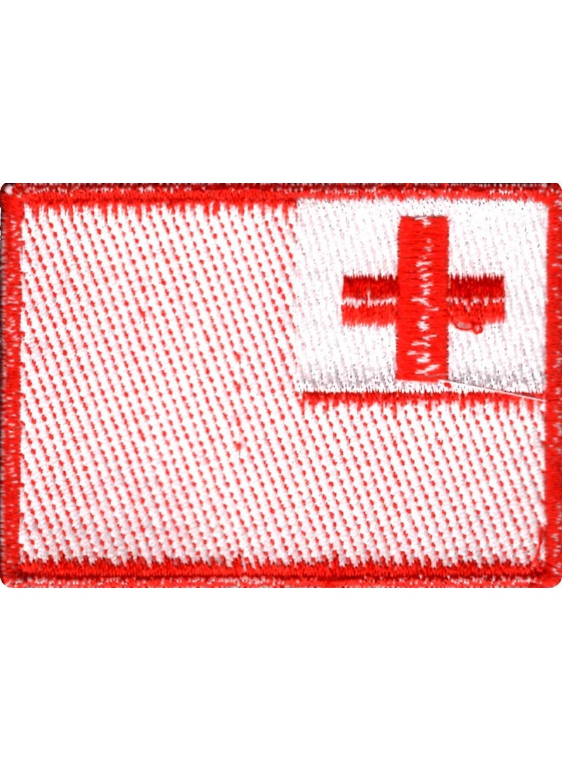 Artist Unknown - Tonga Flag Applique Embroidered Sweing Patch Suitable for Jackets, Bags, T-Shirts, Jeans, Pants, Outdoor Clothing ; Size: 7cm x 5cm ; Imported from Malaysia (1 Piece). - Image 1