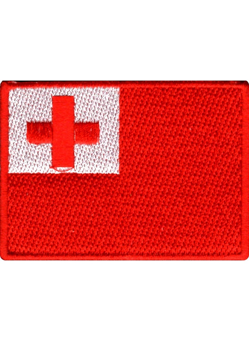 Artist Unknown - Tonga Flag Applique Embroidered Sweing Patch Suitable for Jackets, Bags, T-Shirts, Jeans, Pants, Outdoor Clothing ; Size: 7cm x 5cm ; Imported from Malaysia (1 Piece). - Image 1