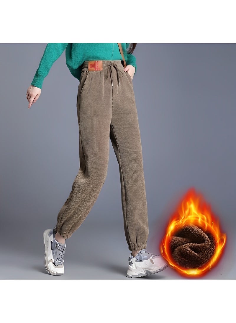 REOCLE Women's Corduroy Pants Elastic Waist Trousers Vintage High Waisted Straight Leg Pants Trouser Casual Straight Leg Pleated Dress Pants - Image 2