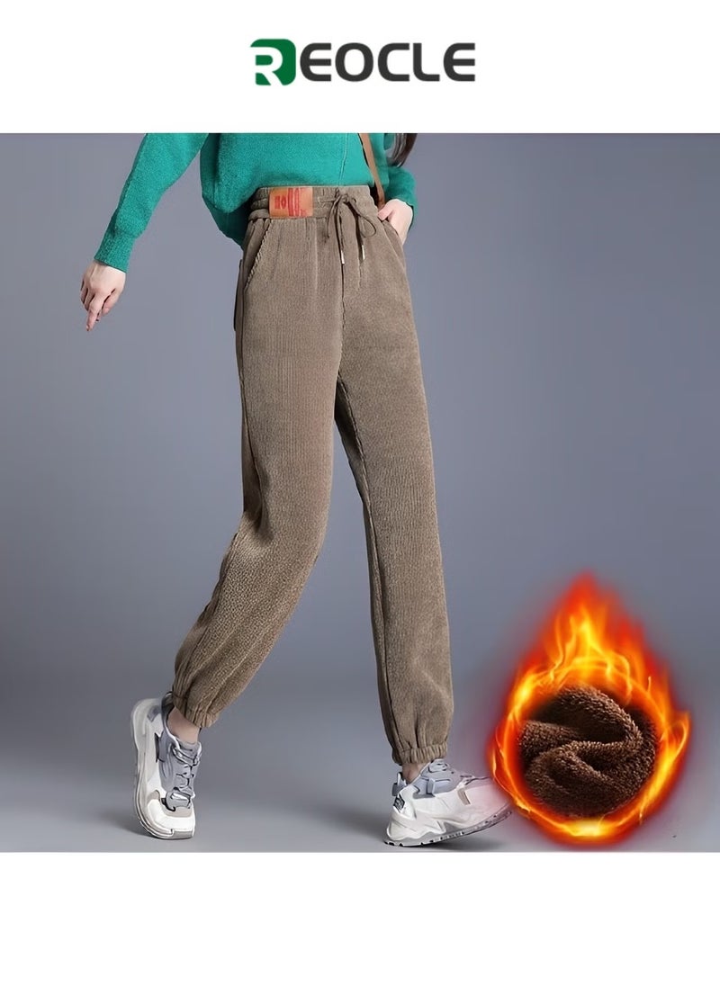 REOCLE Women's Corduroy Pants Elastic Waist Trousers Vintage High Waisted Straight Leg Pants Trouser Casual Straight Leg Pleated Dress Pants - Image 1