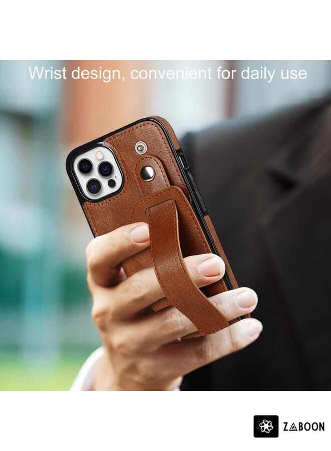 Zaboon Protective Case For iPhone 12 Pro Max Crazy Horse Texture Shockproof TPU + PU Leather Case with Card Slot & Wrist Strap Holder - Image 2