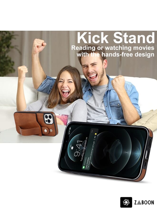 Zaboon Protective Case For iPhone 12 Pro Max Crazy Horse Texture Shockproof TPU + PU Leather Case with Card Slot & Wrist Strap Holder - Image 4