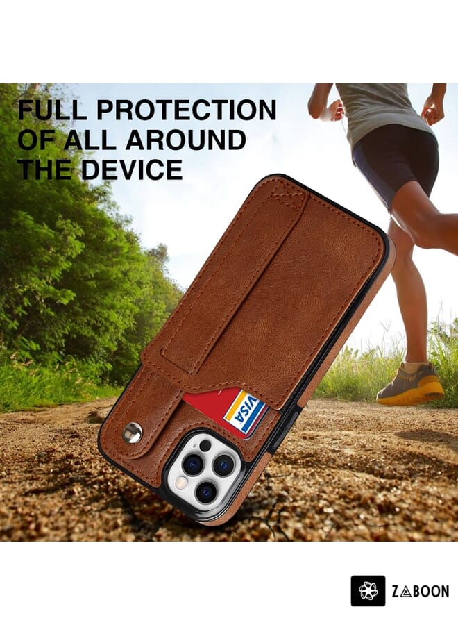 Zaboon Protective Case For iPhone 12 Pro Max Crazy Horse Texture Shockproof TPU + PU Leather Case with Card Slot & Wrist Strap Holder - Image 5