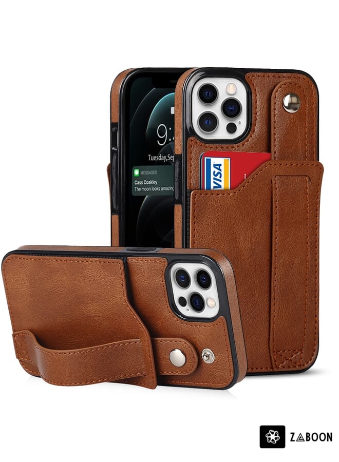 Zaboon Protective Case For iPhone 12 Pro Max Crazy Horse Texture Shockproof TPU + PU Leather Case with Card Slot & Wrist Strap Holder - Image 1