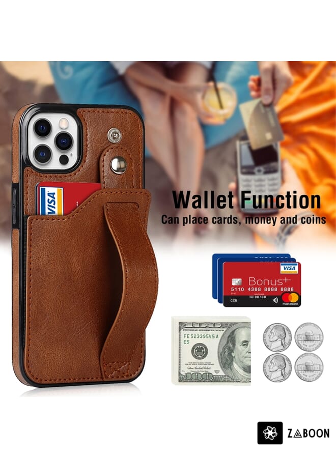 Zaboon Protective Case For iPhone 12 Pro Max Crazy Horse Texture Shockproof TPU + PU Leather Case with Card Slot & Wrist Strap Holder - Image 3