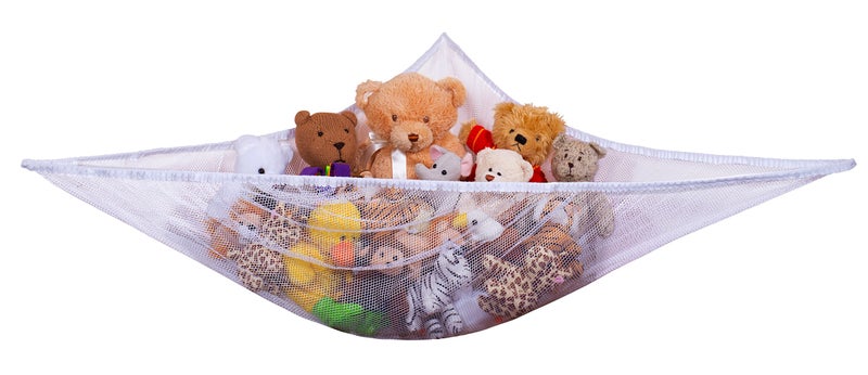 Handy Laundry Jumbo Toy Hammock Organize stuffed animals or childrens toys with the mesh hammock Looks great with any dcor while neatly organizing kids toys Expands to 55 feet White
