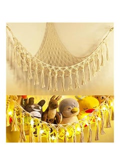 جونيس Stuffed Animal Toy Storage Hammock with LED Light - Macrame Jumbo Doll Corner Stuff Animals Organizer Decorations - Cute Hanging Plushie Net Kids Baby Nursery Bedroom Room Decor  - Image 1