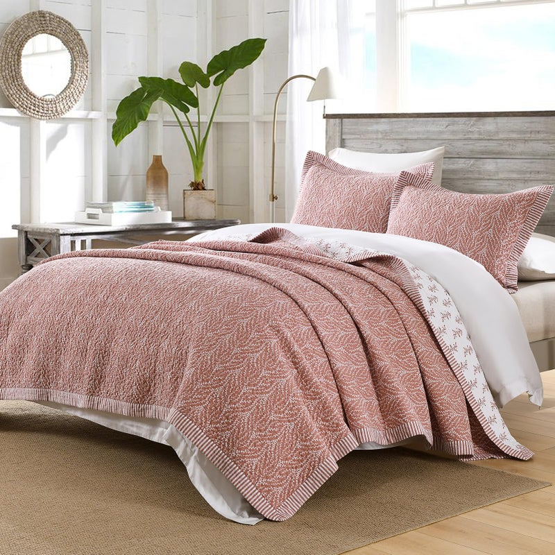 SahSahCasa Quilt Set Queen Size, 100% Cotton Quilt Bedding Set Bedspread, Botanical Pattern Solid Color Chic Lightweight Quilted Comforter for Queen Bed, White/Old Rose, All Season, 3 Pieces - Image 4