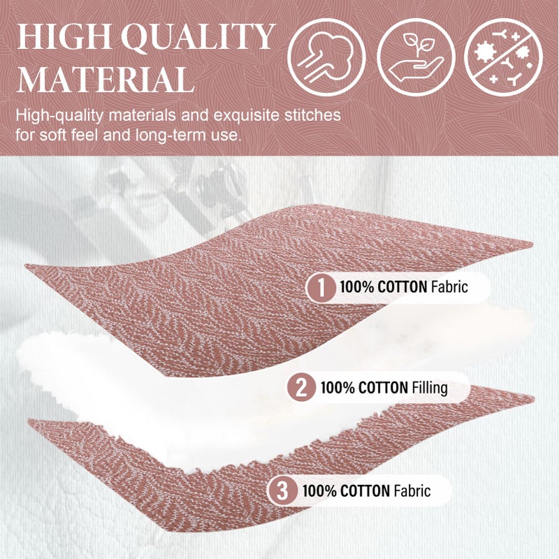 SahSahCasa Quilt Set Queen Size, 100% Cotton Quilt Bedding Set Bedspread, Botanical Pattern Solid Color Chic Lightweight Quilted Comforter for Queen Bed, White/Old Rose, All Season, 3 Pieces - Image 5
