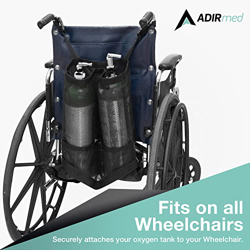 AdirMed Dual Oxygen Tank Holder for Wheelchair - Oxygen Storage Bag with Mesh Storage Pocket Fits Portable Cylinder Oxygen Tank D & E for Medical Use, Home, Hospital - Image 5