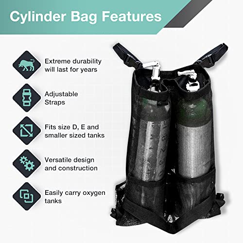 AdirMed Dual Oxygen Tank Holder for Wheelchair - Oxygen Storage Bag with Mesh Storage Pocket Fits Portable Cylinder Oxygen Tank D & E for Medical Use, Home, Hospital - Image 2
