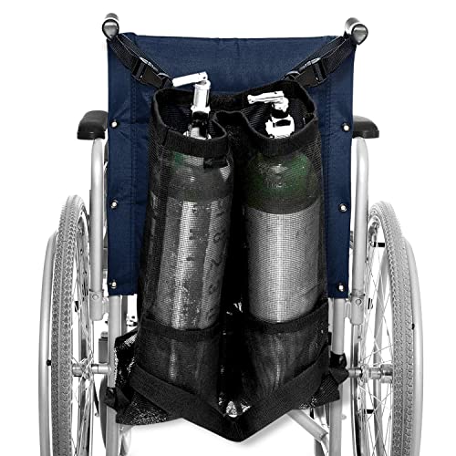 AdirMed Dual Oxygen Tank Holder for Wheelchair - Oxygen Storage Bag with Mesh Storage Pocket Fits Portable Cylinder Oxygen Tank D & E for Medical Use, Home, Hospital - Image 1