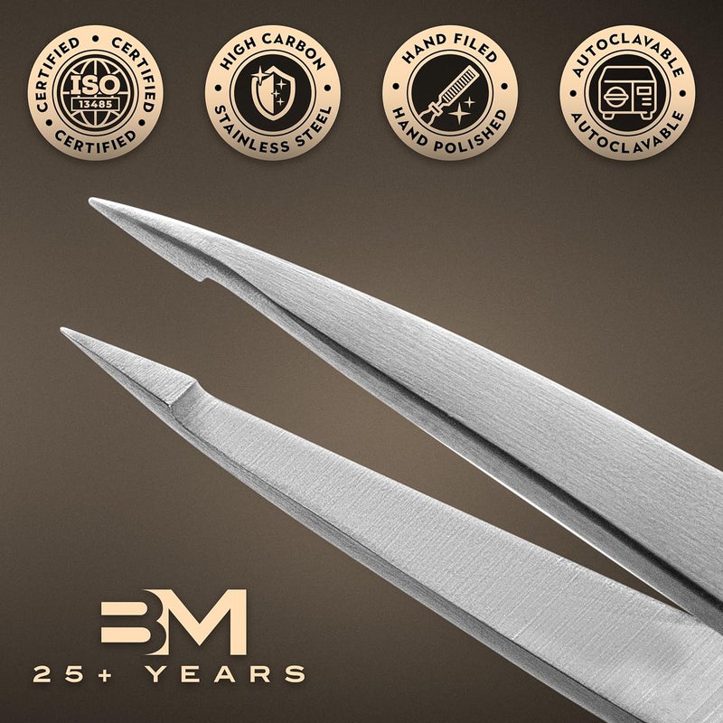 By MILLY Pointed Tweezers | High Carbon Stainless Steel Needle Nose | Fine Point Precision Hair Removal | Perfectly Aligned & Hand-Filed Sharp | Silver - Image 4