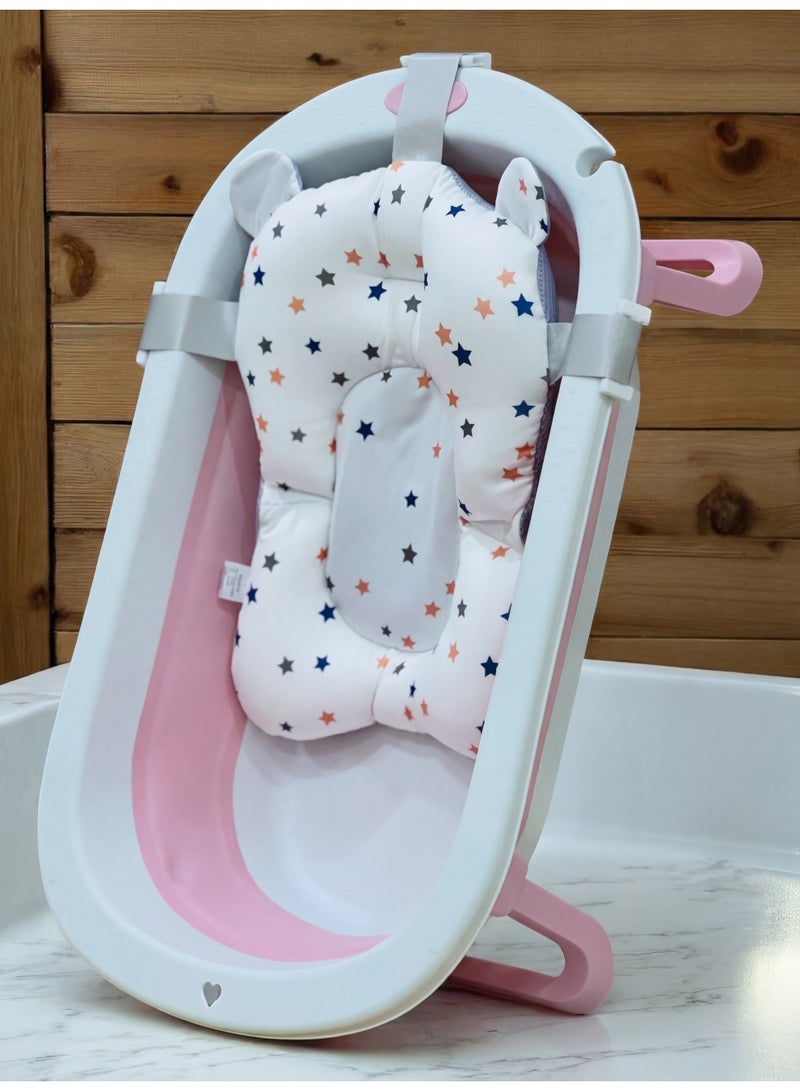 بانيو أطفال كبير قابل للطي مع مخدة دعم نجوم، مقاس ٧٨ × ٤٦ × ٢٠ سم، حوض استحمام محمول للمواليد - Image 2