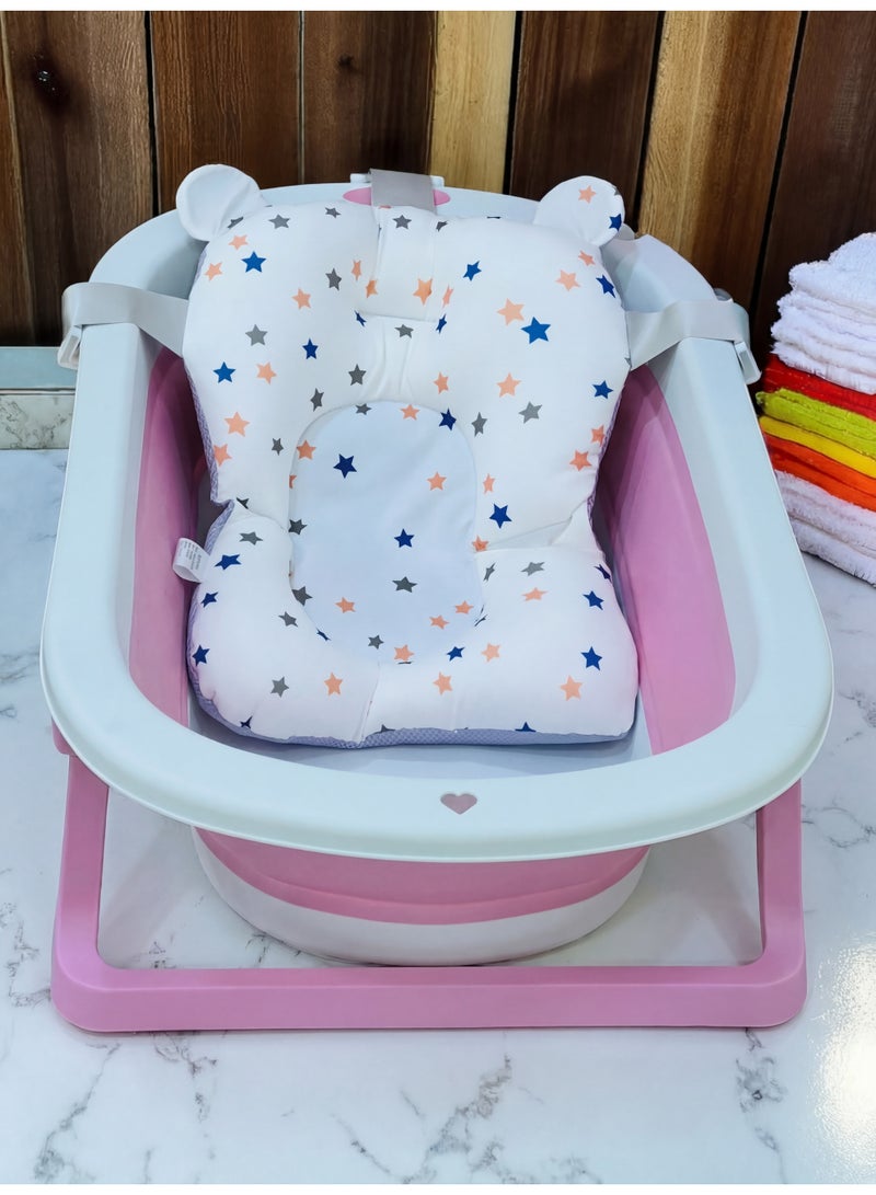 بانيو أطفال كبير قابل للطي مع مخدة دعم نجوم، مقاس ٧٨ × ٤٦ × ٢٠ سم، حوض استحمام محمول للمواليد - Image 1