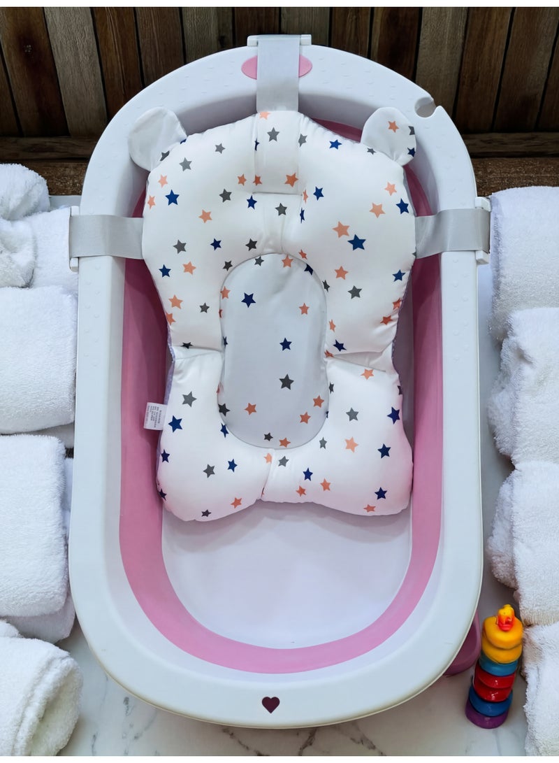 بانيو أطفال كبير قابل للطي مع مخدة دعم نجوم، مقاس ٧٨ × ٤٦ × ٢٠ سم، حوض استحمام محمول للمواليد - Image 3