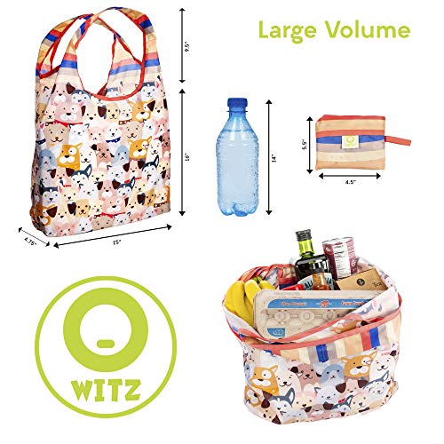 O-WITZ Reusable Grocery Bags | Vibrant Tote Bag For Groceries, Gym, Office, Beach & More | Washable Design With Large Handles For Maximum Convenience | Folds Into A Small Pouch, 5 Pack, Animals - Image 4