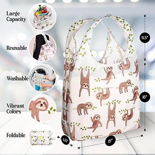 O-WITZ Reusable Grocery Bags | Vibrant Tote Bag For Groceries, Gym, Office, Beach & More | Washable Design With Large Handles For Maximum Convenience | Folds Into A Small Pouch, 5 Pack, Animals - Image 2