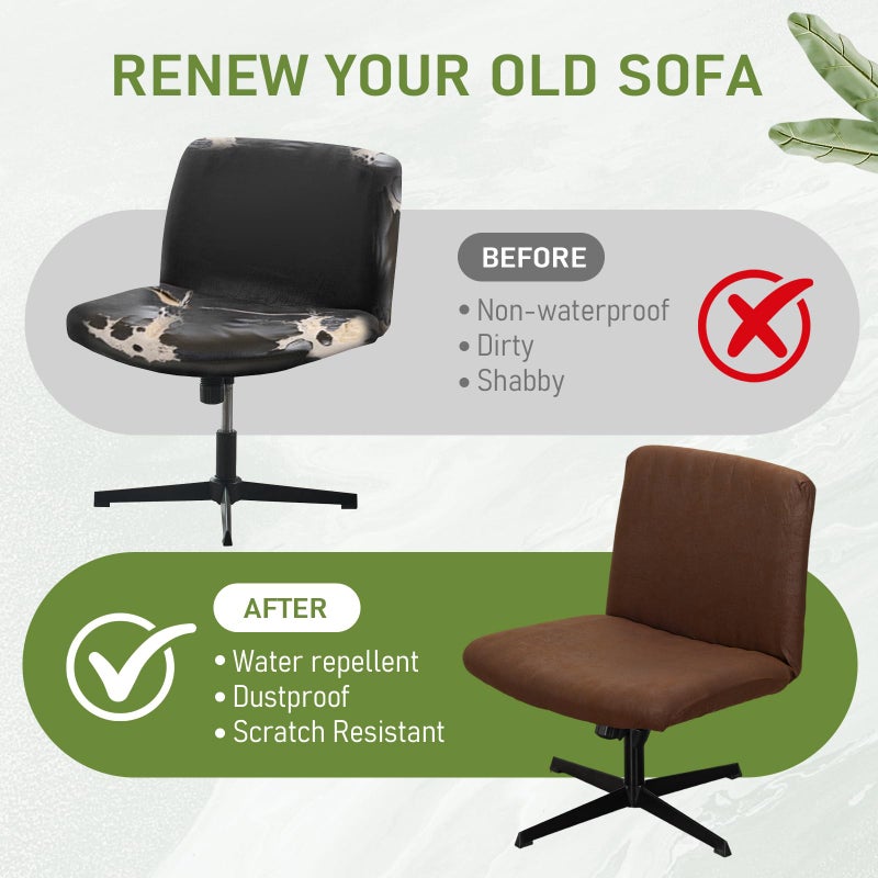 FUANGUI Criss Cross Chair Cover, Faux Leather Looking Stretch Mid Back Wide Armless Accent Chair Slipcover, Exquisite Vanity Chair Cover for Dorm Home Desk Office Chair - Coffee - Image 4